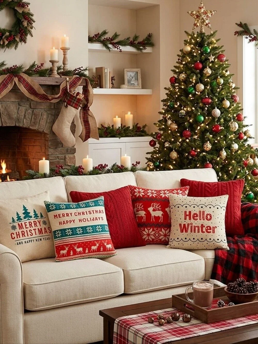 4 Pc Christmas‎ Decorative Cushion Covers 17”x17”